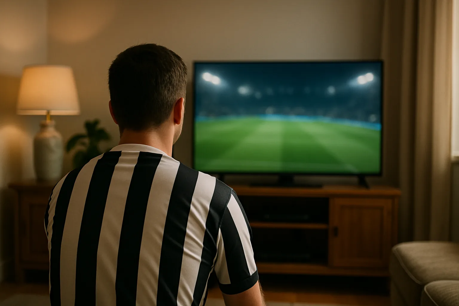 Torcedor assistindo jogo do Corinthians na TV da sala