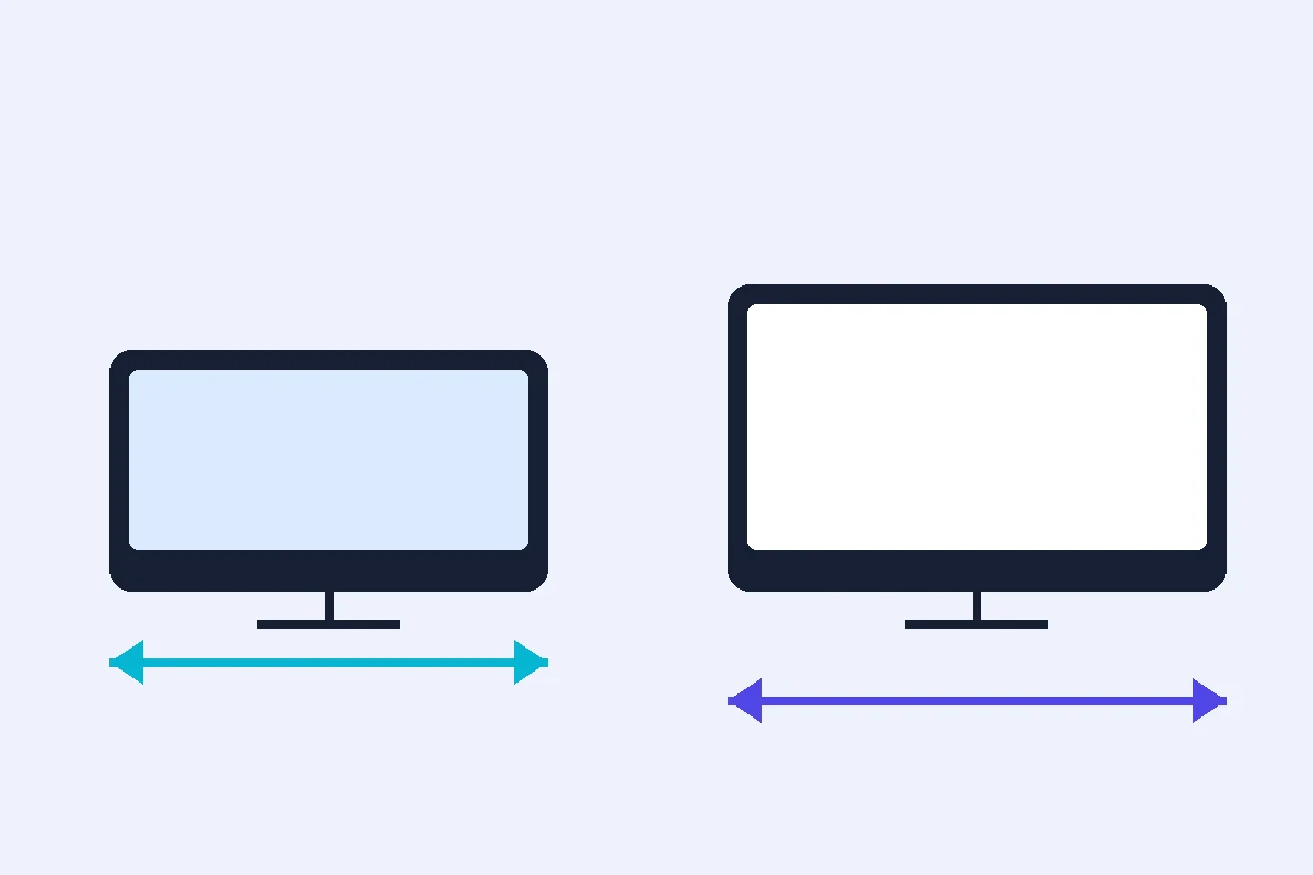 Diagrama autoral comparando a largura física de duas telas de TV